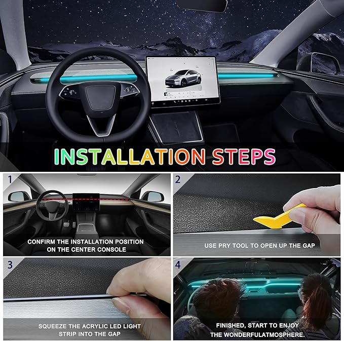 Acrylic Interior Car LED Strip Light with 6mm Sewing Edge - 43.3 inches Ambient Lighting Kits, Neon LED Strip Light(110CM/43.3IN, Ice Blue)