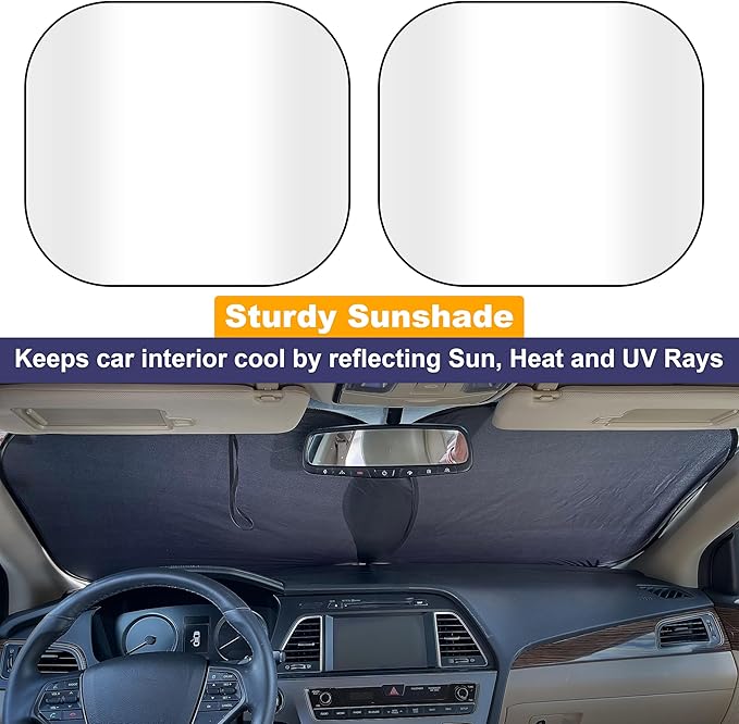 EcoNour Car Windshield Sun Shade Foldable, 2 Piece Car Sunshades Reflect UV Rays and Heat, Front Windshield Sunshade for Car Window and Interior Protection, Medium 31 x 28 Inches