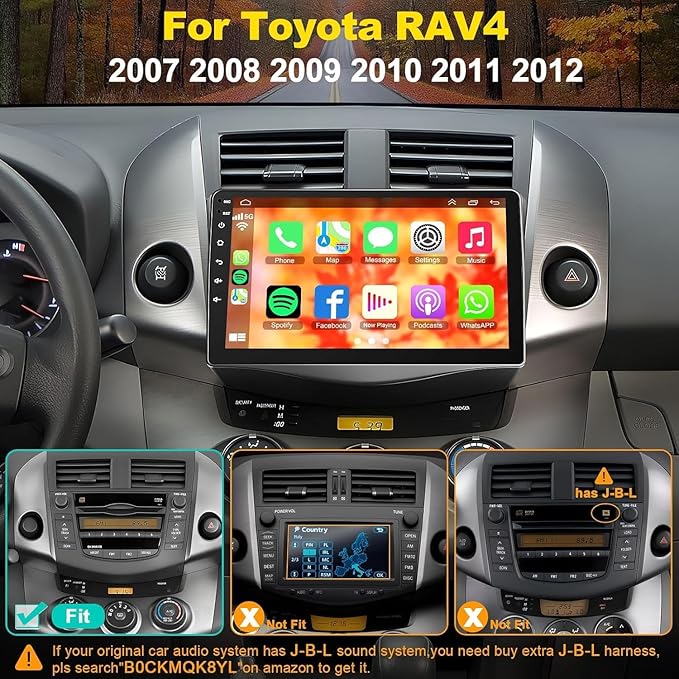 4G+64G Car Radio Stereo for Toyota RAV4 2007-2012, Wireless Carplay&Android Auto with Android 13 Support Bluetooth/Voice Control/GPS/WiFi/Back-up Camera/SWC/FM, 9 Inch IPS Touch Screen for Toyota RAV4