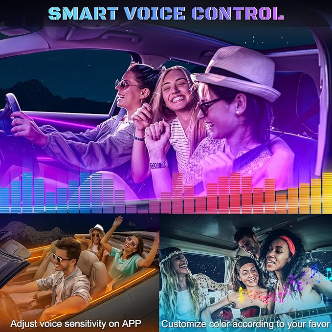 Car LED Interior Strip Light- Wireless Bluetooth APP Control, Multicolor RGB 5 in 1 with 236 inches Fiber Optic Ambient Lighting Kits, 16 Million Colors Sound Active Neon Led Lights Strip for Car