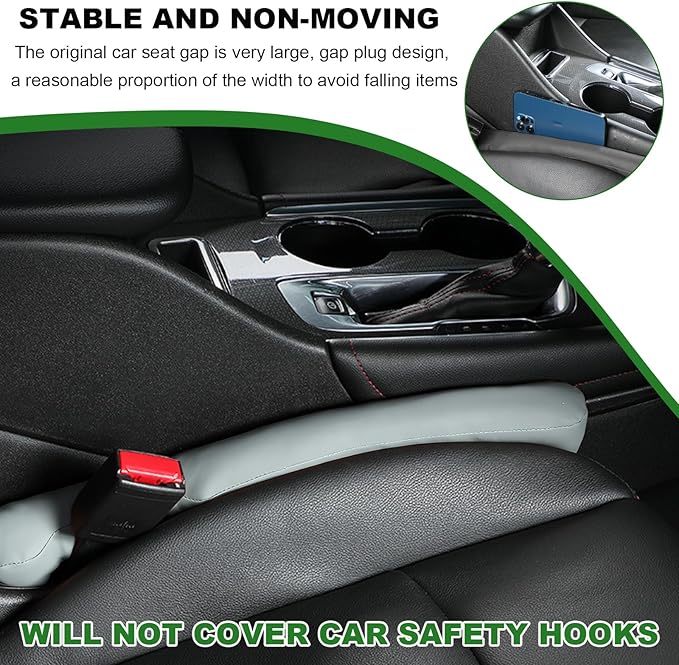 2 PCS Leather Car Seat Gap Filler, Auto Seat Blocker Organizer Fill The Gap Between Seat and Console, Universal Gap Filler Plug Stop Things from Dropping for Car SUV Truck (Gray)