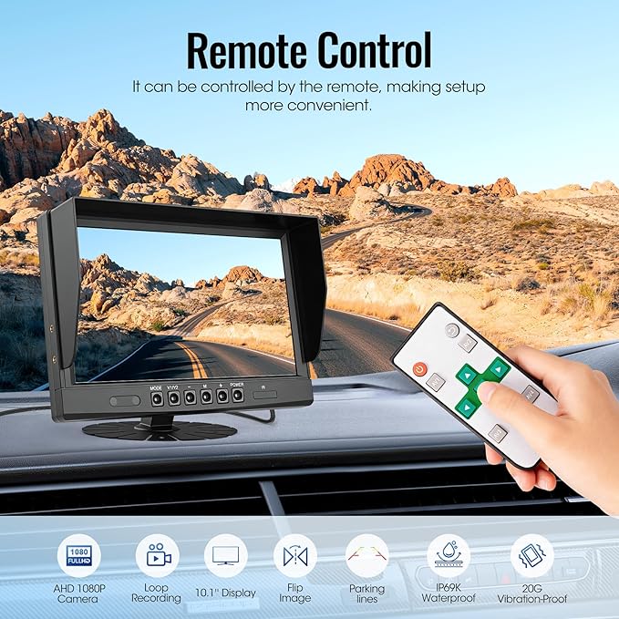 10.1" 1080P Wired Backup Camera System, DVR Rear View Camera, IP69 Waterproof IR Night Vision, 20G Vibration-Proof for Trailer/Tractor/Truck/Combine/Caravan/Skid Steer/Heavy Equipment/UTV, Y5