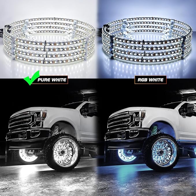 Nilight 4PCS 17inch Double Row LED Wheel Ring Lights Pure White with Wiring Harness Kit Rocker Switch Control Dual Row for Car Van SUV Truck