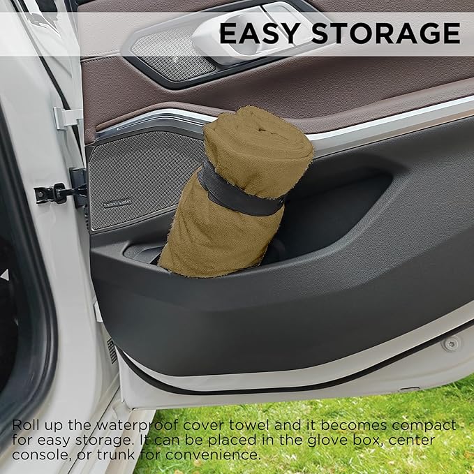 Waterproof Seat Cover Towel, Premium Sweat Carseat Protector, Perfect for Universal Anti-Slip Car Truck SUV Seat, Great for Surfing Yoga Gym Workout, Brown