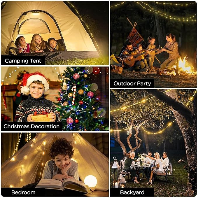 OGERY 2-Pack Camping String Lights, 32.8FT Rechargeable Christmas String Lights Outdoor/Indoor, 8 Modes 4-in-1 Quick Storage Fairy Lights Portable Lamp for Xmas Tree Decor Party Camping Essentials