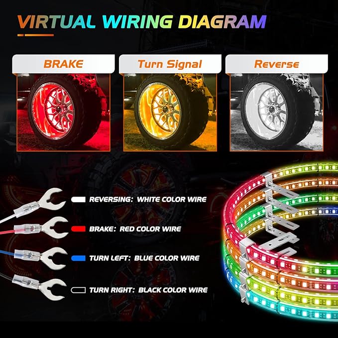 Nilight 4PCS 15.5inch Double Row LED Wheel Ring Lights RGB with APP and Remote Control Neon Lights w/Turn Signal and Braking Function Dual Row for Car Van SUV Truck