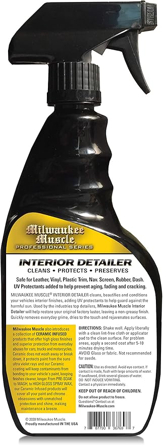 Auto Car Interior Cleaner Detailer Spray - 24 Fl Oz - For Cars, Bikes, Boats - Cleaner and Conditioner For Leather, Vinyl, Plastics, Screens - Upholstery Protectant Detailing Spray