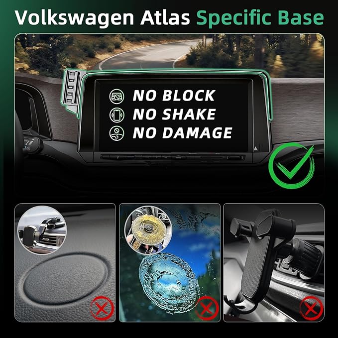 Magnetic Phone Holder for Volkswagen Atlas (2024 2025 2026, 12inch) / VW Altas Cross Sport, 15W Wireless Car Charger for iPhone & Samsung, 360 & Hands Free, with Storage Box, New Car Accessories
