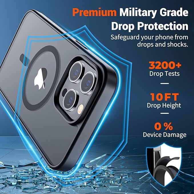 SUPFINE Magnetic for iPhone 13 Pro Max Case (Compatible with MagSafe) (Military Grade Drop Protection) Translucent Matte Shockproof Phone Cover,Black