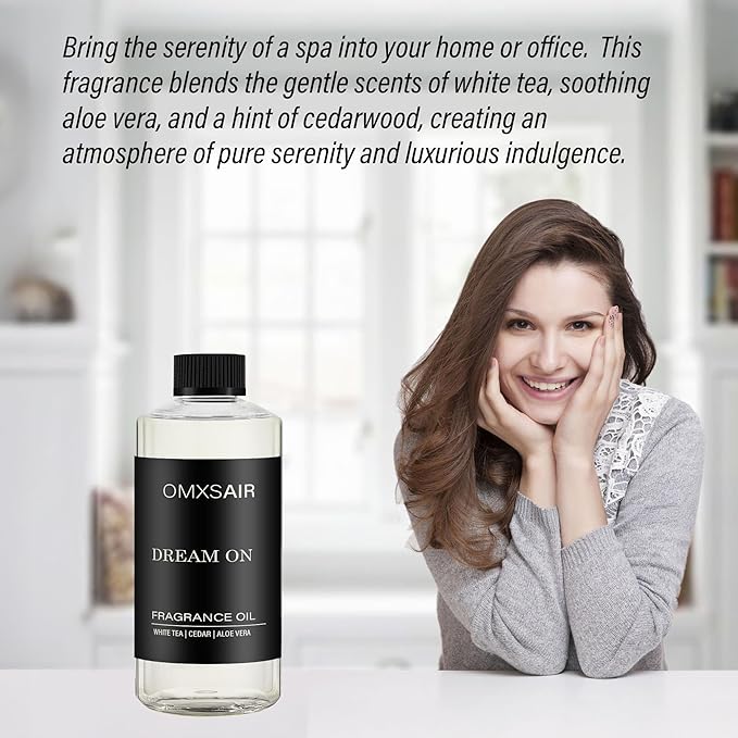 Hotel Diffuser Oil Dream on Long-Lasting Waterless Essential Oil for Large Spaces | White Tea, Vanilla & Cedarwood Blend | Aromatherapy Scented Oil | for Home Office(500ml/16.9FL oz)