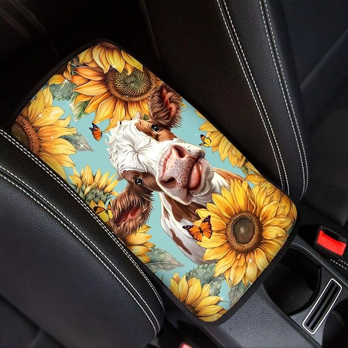 Sunflower Cow Black Arm Rest Cushion Pads for Vehicle Arm Rest Cushion Pads Anti-dust Dog & Cat Paws Protector for SUV/Truck/Vehicle Decor