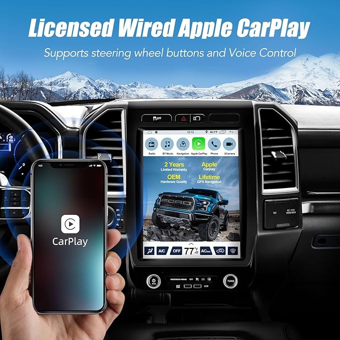 for Ford F150 Radio Upgrade 2015 2016 2017 2018 2019 2020, Android Stereo Navigation Replacement,12.1inch Touch Screen,Built in Carplay GPS BT,Support Wireless Carplay Android Auto WiFi AM(V1)