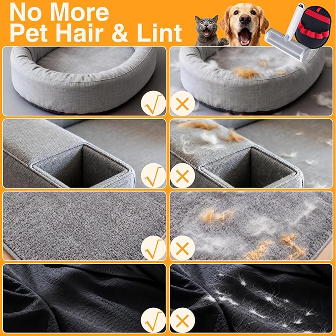 2 in 1 Pet Hair Removal Set, Reusable Dog Hair Remover & Cat Hair Remover, Pet Hair Remover with Roller & Glove, Pet Hair Removal Tool for Clothing, Couch, Furniture & Laundry
