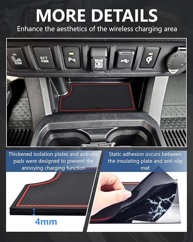 Wireless Charger Insert Protective Pad for 2016-2023 Toyota Tacoma Accessories, Non-Slip & Anti-Dust & Prevent Overheating Center Console Cover Protector for Tacoma Interior Accessories
