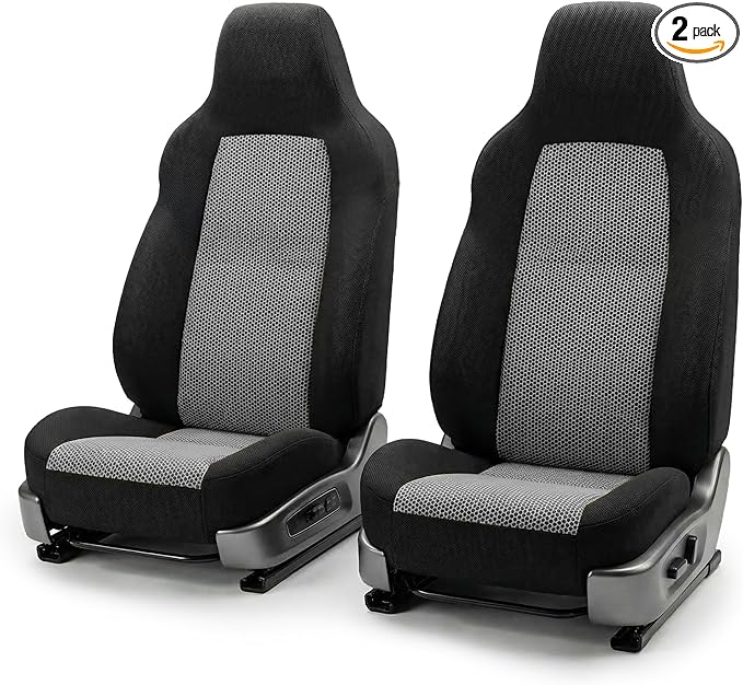 FH Group Automotive Front Car Seat Covers for SUV, Trucks, Sedan and More - Universal Fit Front High Back Design Interior Accessories - 3D Mesh Fabric Center Panel - Gray
