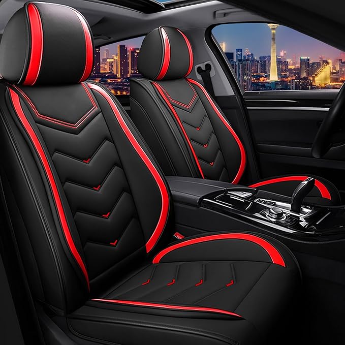 CTDS Car Seat Covers for Toyota Corolla 2000-2026, Stylish Sport Seat Cover, Premium Nappa Leather Car Seat Cover. Automobile Seat Covers Sets.(Standard 2 Seats/Black Red)