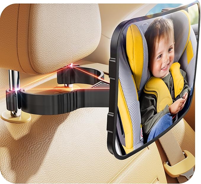 TAZENI Baby Car Mirror Hook Design Ultra Stable Car Seat Mirror for Baby Rear Facing Secure and Shatterproof CarSeat Mirrors 360° Clear View Newborn Essential Accessories