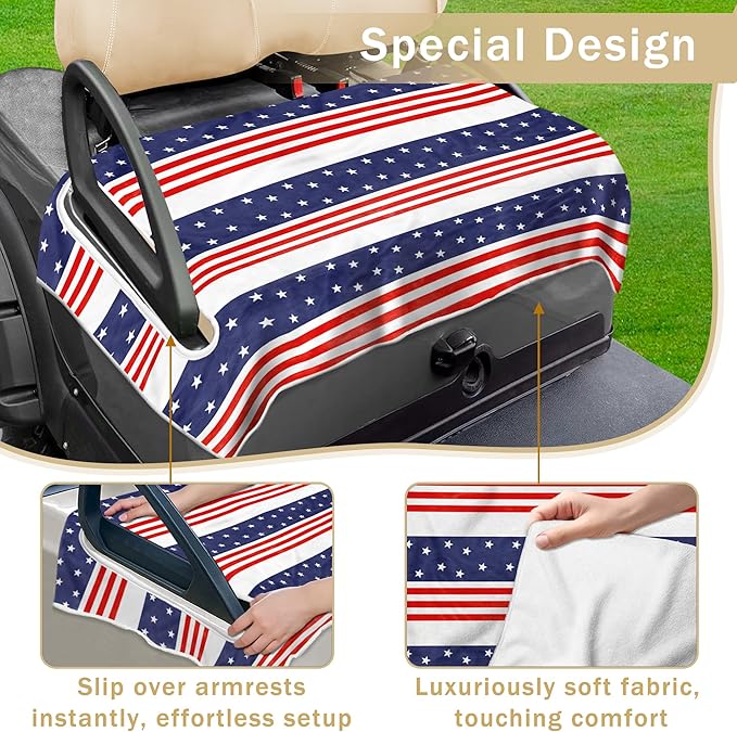 YOKYHOM American Flag Golf Cart Seat Covers for 2/4-Seater, Patriotic USA Seat Towel Blanket Keeps Seats Cool & Clean for Summer, Microfiber Fits EZGO, Club Car, Yamaha, 51"x31"