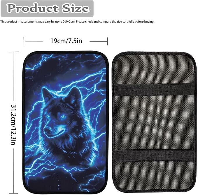 Lightning Wolf Car Center Console Cushion Pad Decorative Non Slip Armrest Box Cover Center Console Pad Blue Wolf Automotive Interior Decoration for Truck Sedan SUV