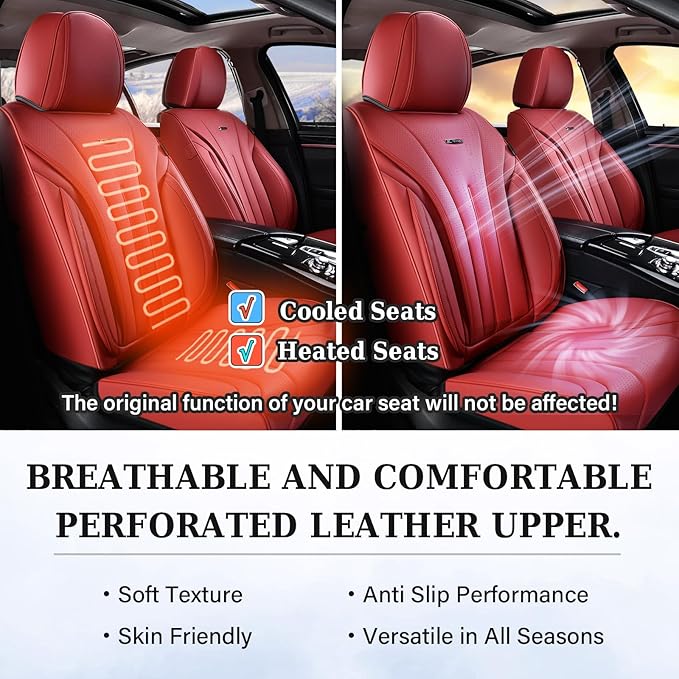 Coverado Car Seat Covers for Front Seat, Luxury Leather Seat Cover, 2 PCS Waterproof Seat Cover, Automotive Seat Covers, Driver Car Seat Protector, Universal Car Seat Cushions Fit for Most Cars(Red)