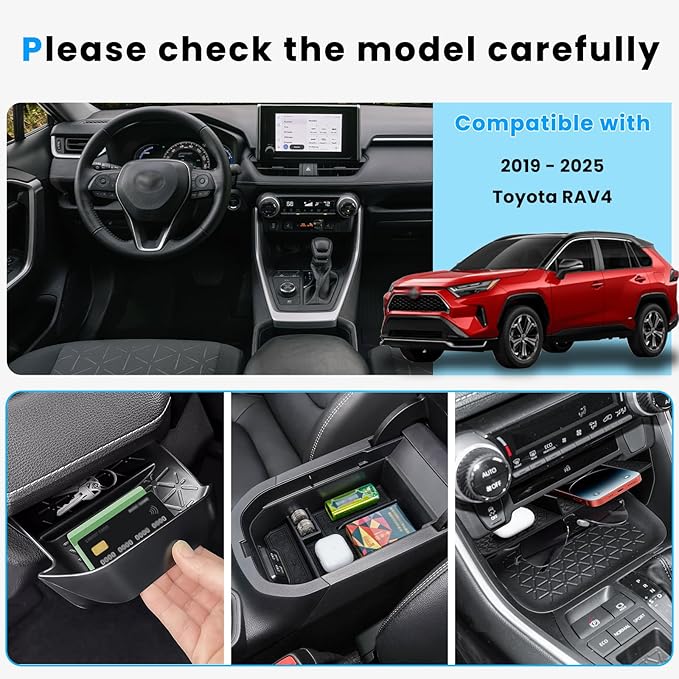 3PCS Center Console Organizer Compatible with 2019-2024 2025 Toyota RAV4 Driver's Drawer Box Storage Tray Insert Secondary Storage Box Interior Accessories