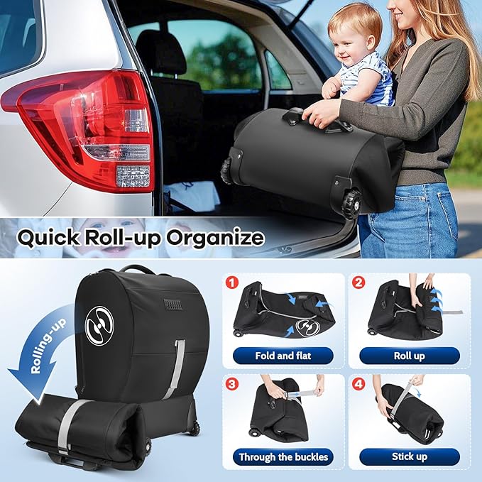 YOREPEK Infant Car Seat Travel Bag Backpack with Wheels, Fits for Doona Car Seat Stroller, Padded Carseat Bags for Air Travel with Shoulder Strap, Car Seat Storage Bag for Airplane with Side Pocket