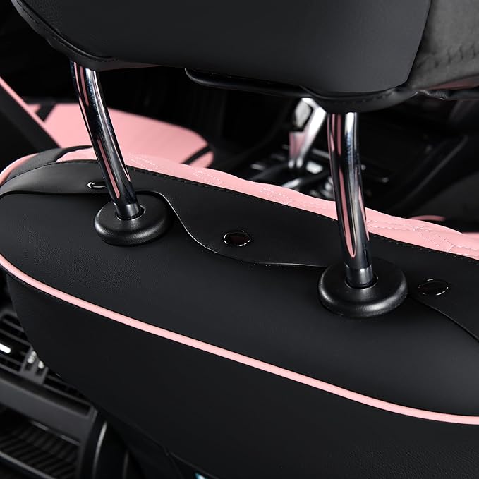 FLORICH Automotive Seat Covers Leather Pink Seat Covers for Cars Front Seats Waterproof Car Seat Cushion Interior Covers Protector Vehicle Seat Cover Universal Fit for Most Car Truck SUV, Black&Pink