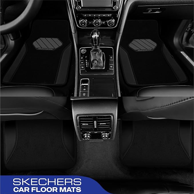 Skechers Car Floor Mats,Waterproof Universal Fit Faux Leather Car Mats,Floor Mats for Cars with Anti-Slip Heel Pad,Fit for SUVs,Vans,Sedans,Trucks,Black