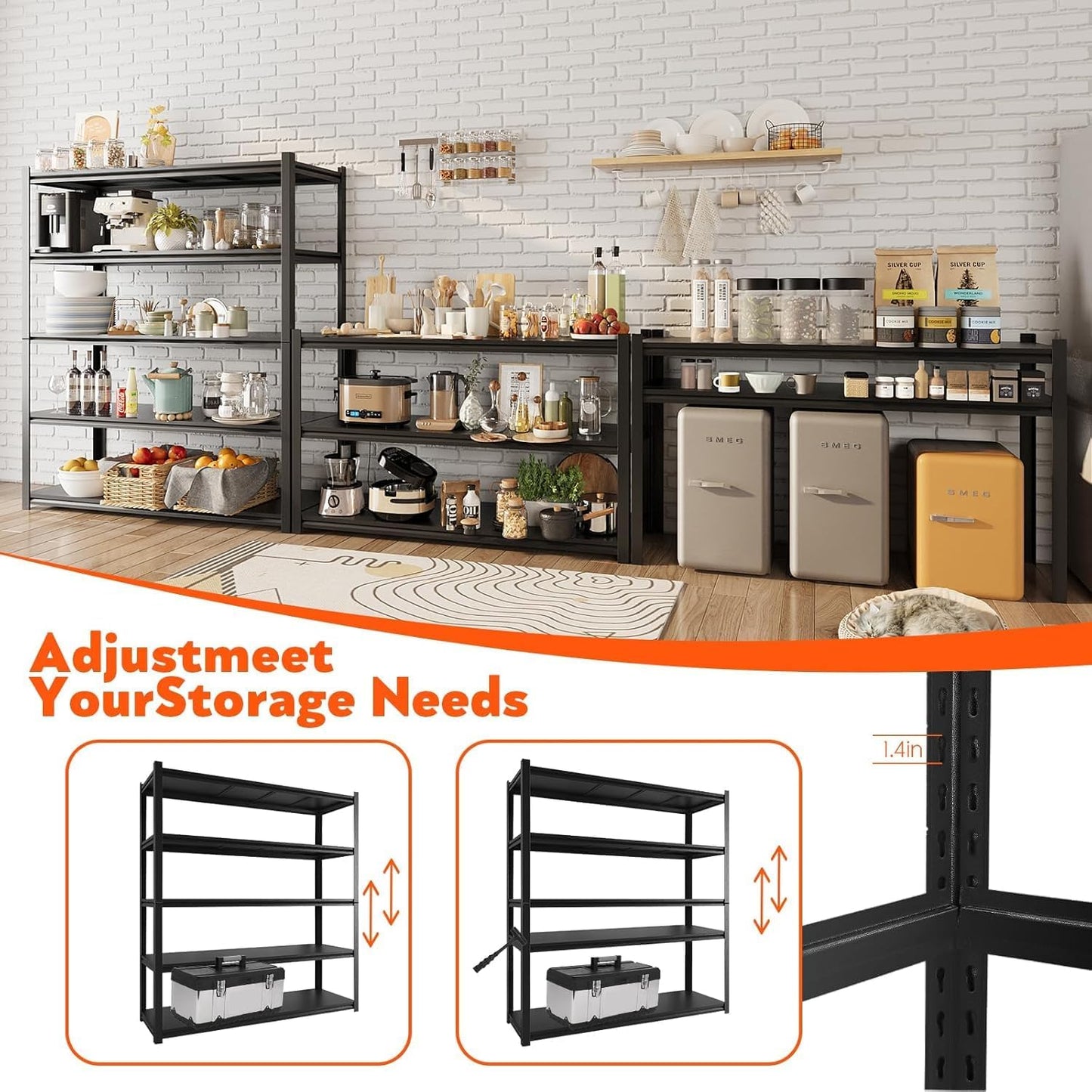 72" H Garage Shelving 2000LBS Heavy Duty Storage Shelves Adjustable 5 Tier Metal Shelves for Storage Garage Industrial Shelving Utility Racks,16" D x35.5 Wx72 H,Black