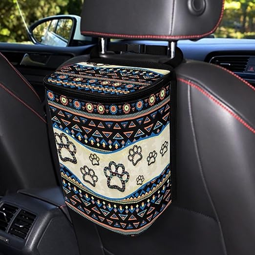 BIGCARJOB Southwest Paw Car Trash Bags Hanging Automotive Car Garbage Bin with Adjustable Straps Reusable Auto Trash Bin Garbage Bags for Front Seat Multipurpose