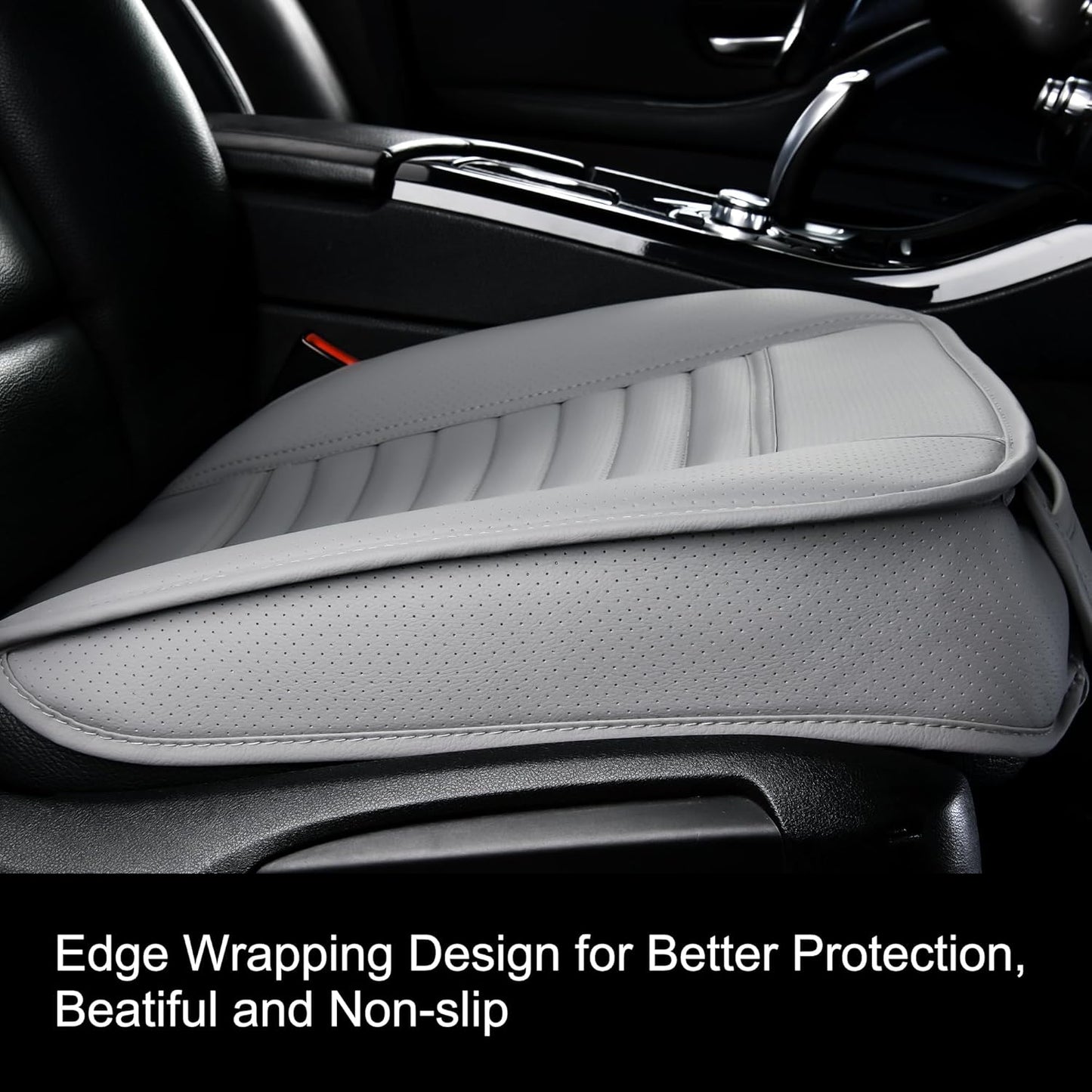 2pc Edge Wrapping Comfortable Car Front Seat Covers, Seat Protectors, Anti-Slip Bottom Seat Cushion Covers for Auto with PU Leather(Gray)