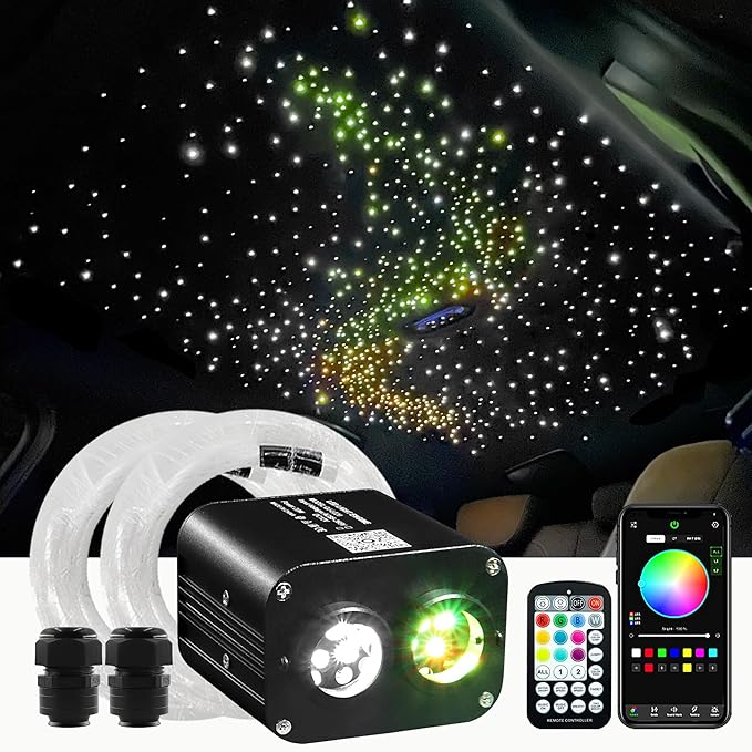 ATOKEE Twinkle Starlight Headliner Kit Mixed 700pcs 9.8ft, 20W Dual Color Dual Head Fiber Optic Star Lights Kit for Car Roof with APP/Remote Control