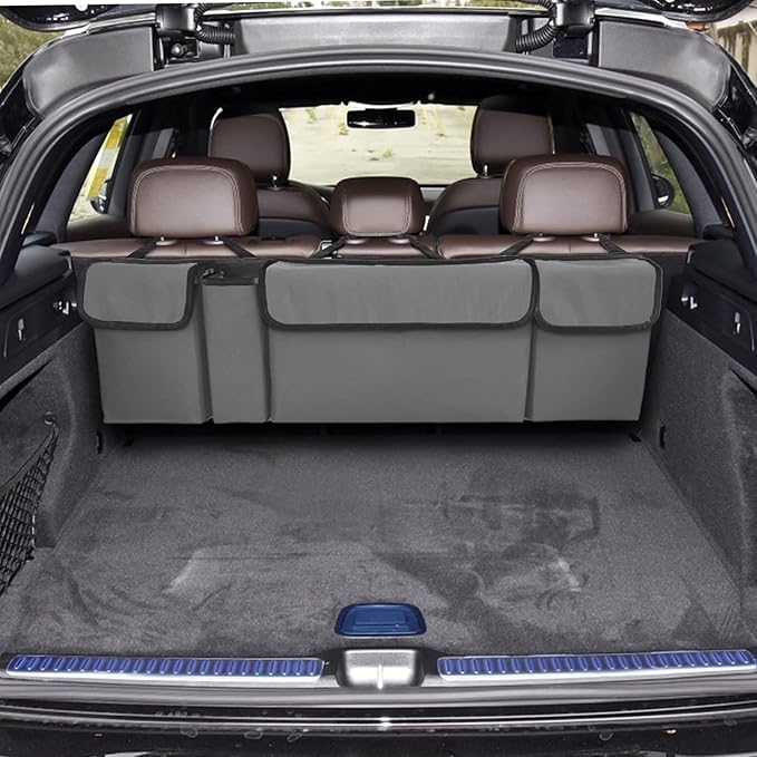 Car Trunk Organizer, Backseat Hanging Large Storage with Adjustable Straps,Waterproof PVC Collapsible Cargo Bag, Car Interior Accessories for Auto SUV MPV (Gray)