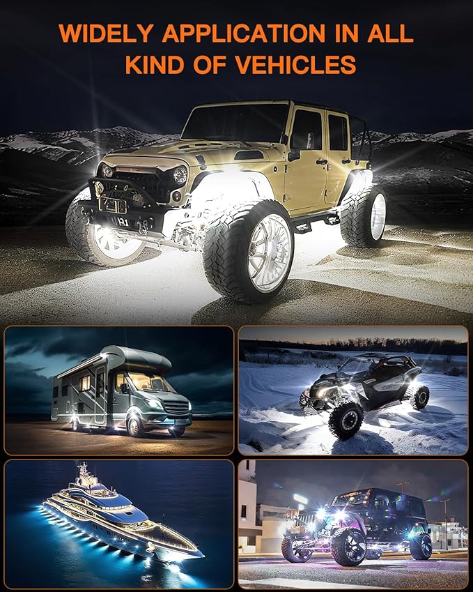 White Rock Lights,LEDMIRCY R1 LED Rock Lights Kit with Toggle Switch Wiring Harness 12PCS Luces para Carro for Trucks ATV UTV Golf Cart Under Glow Light High Power IP68 Waterproof