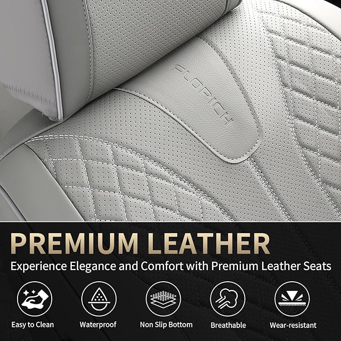 FLORICH Seat Covers, Car Seat Covers Front Seats Faux Leather Automotive Seat Covers Luxury Waterproof Car Seat Cover Protectors Universal Fit for Most Cars SUV Trucks, Gray