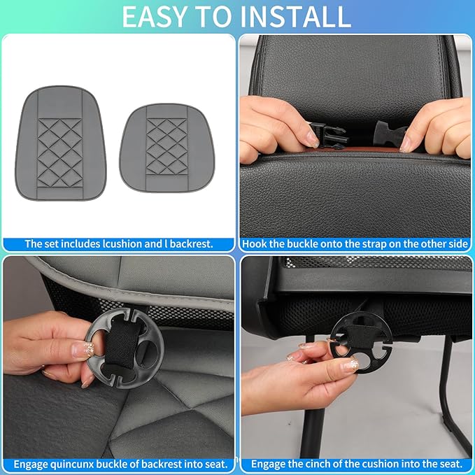 Chezope Car Seat Cushion with Back Support Pillow, Car Seat Cushion for Long Driving, Breathable Car Seat Protector, 1.2'' Thick Memory Foam Design for Pain Relief, Seat Pad for Car SUV Truck (Grey)