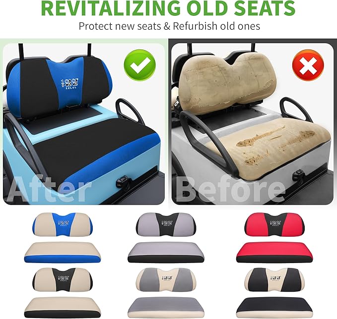 10L0L Golf Cart Seat Covers Universal for Yamaha G29 Drive2 Club Car Precedent Tempo Standard Front Seats, Breathable Mesh Bench Seat Cover, No Drilling Seat Cushion - All-Season Comfort