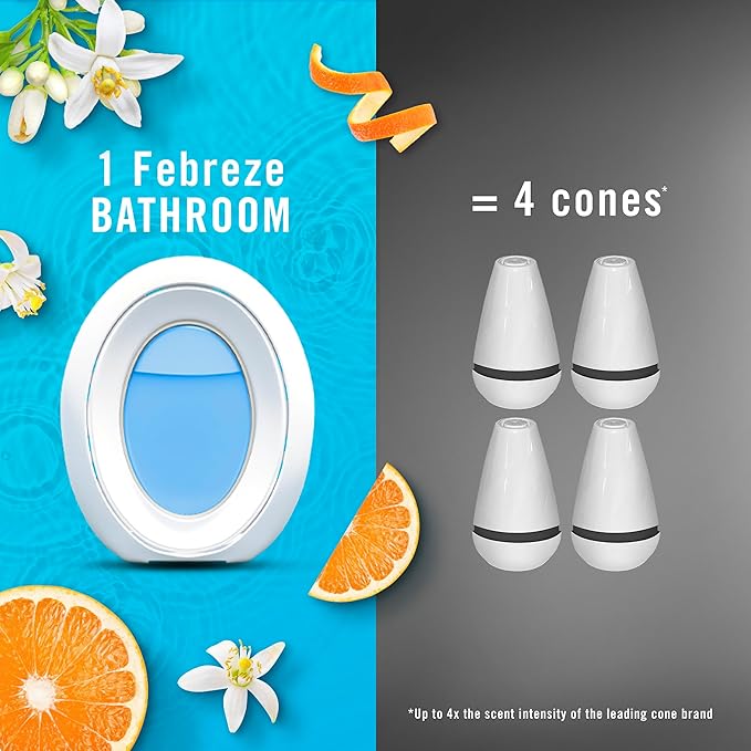 Febreze Bathroom Air-Freshener, Odor-Fighting, Plug In Alternative, Air-Fresheners for Home, Bathroom, & Kitchen, Closet, Pet & Litter Box Odor Fighter, Refresh & Energize Scent, 4ct, (Pack of 2)