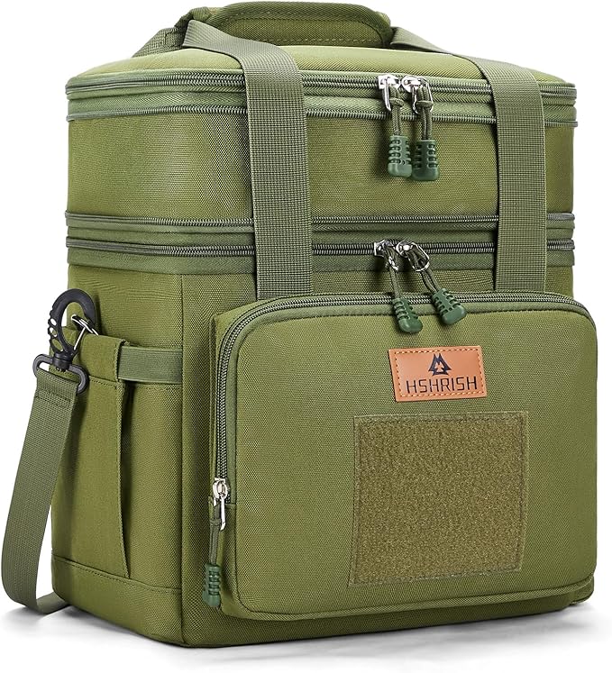 HSHRISH Lunch Box for Men, Large Expandable Tactical Lunch Bag, Durable Leakproof Cooler Bag with Molle Webbing, Lunch Box for Men Work Picnic Trip Camping, 24 Can/16 L, Army Green