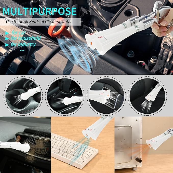 GOCCIDA Tornado Car Cleaning Gun Interior Car Air Gun Car Dust Cleaner Blower Gun,Vortex Air Cleaning Tool for Quickly Blasts Dirt and Dust from Surface(Upgraded Design with Double Nozzle)