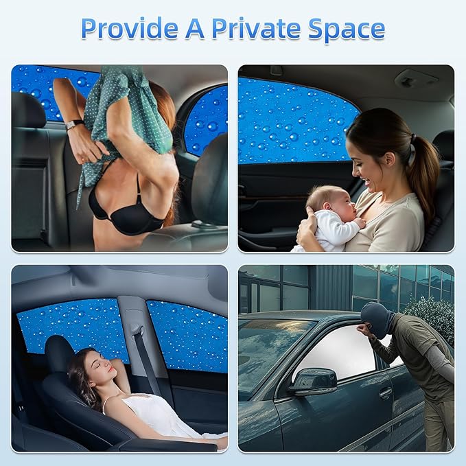Aokway Magnetic Side Window Sun Shade -100% Block Light Car Window Shades - Car Privacy Curtains Universal Fit for Baby Naps, and Camping with UV Protection (Blue, Rear 2pcs)