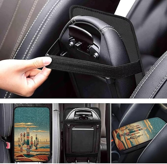 Dreaweet Western Cactus Arm Rest Cover for Car Universal Fit Southwestern Navajo Tribal Center Console Cover Scratch & Slip Resistant Armrest Cover for Car Truck SUV Sedan