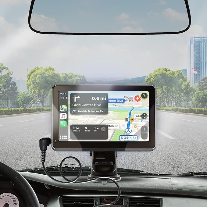 Car and Driver INTELLIDASH 7" HD Touchscreen – Portable Apple CarPlay Android Auto Screen for Car, Bluetooth Car Stereo with Backup Camera Support, Mirror Link, GPS Navigation, Siri, Google, SiriusXM