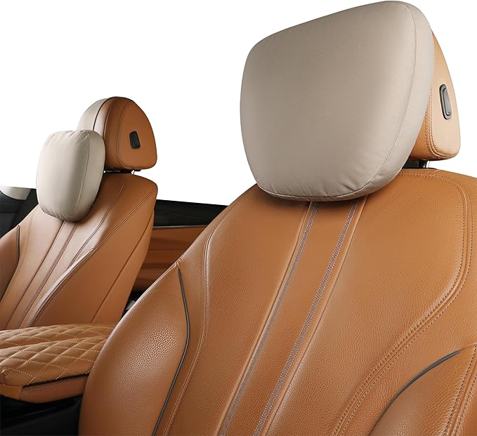 2Ps car headrest Pillow, car Neck Pillow for Driving, 11.8x7.5 inches Head Rest Pillow for car,Fits Most car Models, Suede Fabric with Polyester Fiber Filling(Beige)
