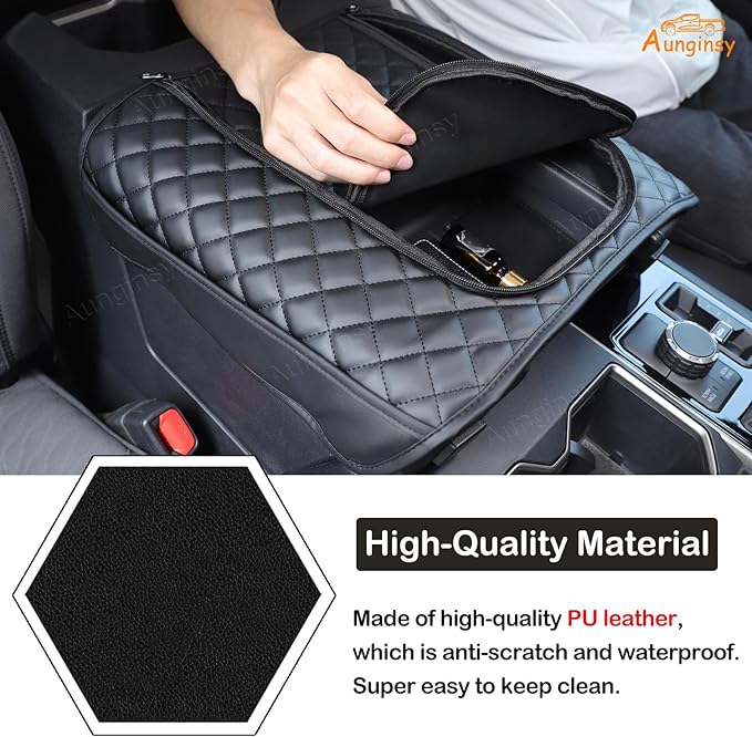 Center Console Armrest Cover Compatible with Toyota Tundra 2022+ Sequoia 2023+ Leather Middle Console Cushion Lid Pad Waterproof Anti-Scratch Armrest Seat Box Cover With Pocket Storage Bag Accessories