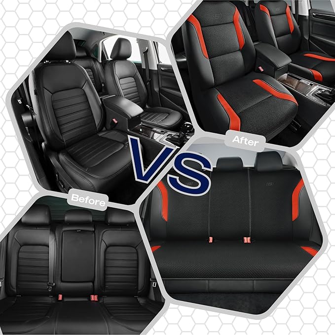 Skechers Memory Foam Car Seat Covers, Air Cool Mesh Thick Seat Covers, Car Seat Full Sets, Airbag Compatible, Automotive Comfort Protection for Most Cars,Vans,Trucks, SUVs,Orange
