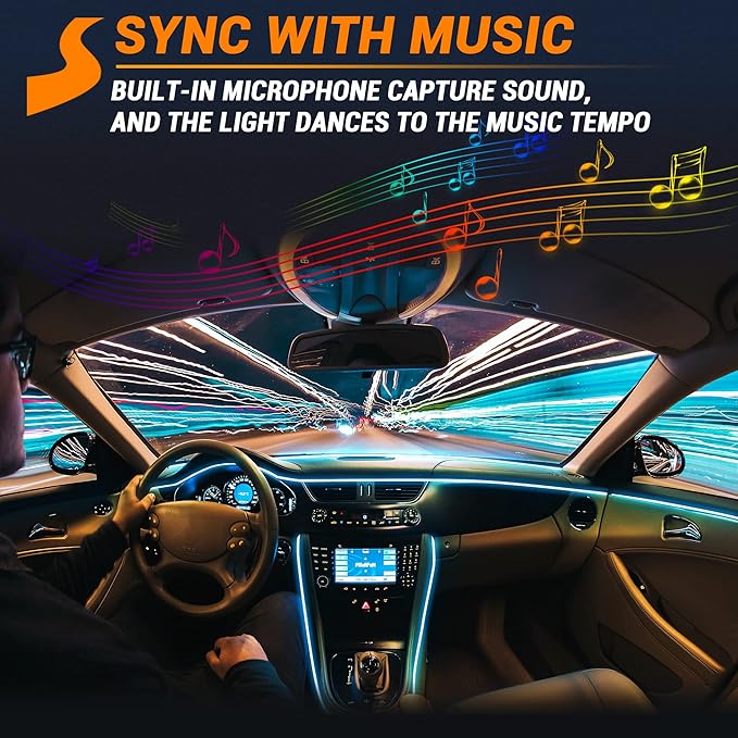 Interior Car LED Strip Lights 470 inches Fiber Optic tubing USB Powered RGB 10 in 1 Car Neon with Wireless APP and Remote Control, Ambient Lighting Kits 16 Million Colors,Sync to Music