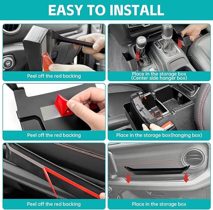 3PCS Center Console Organizer Combo Kit Compatible with 2024-2026 Jeep Wangler JL JLU 4xe Rubicon Sahara & Gladiator JT Accessories, Hanging Storage Box & Grab Bar Tray & Gear Shift Side Tray