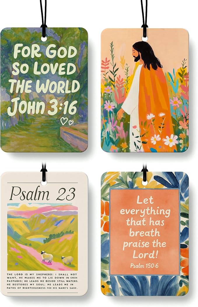 Jesus Christian Cologne Car Air Freshener 4 Pcs, Colorful Floral Religious Hanging Air Freshener for Cars Bathroom Dorm Books Decor, Jesus Christian Accessories Gifts for Women Men
