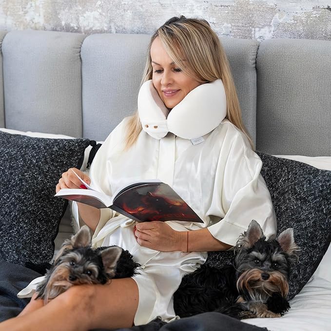 Women's Small Fitted Neck Pillow for Traveling, Memory Foam Travel Pillow, Travel Neck Pillows for Airplanes, Travel Essentials for Flying, Car Essentials for Women, Plane Pillow in Ash